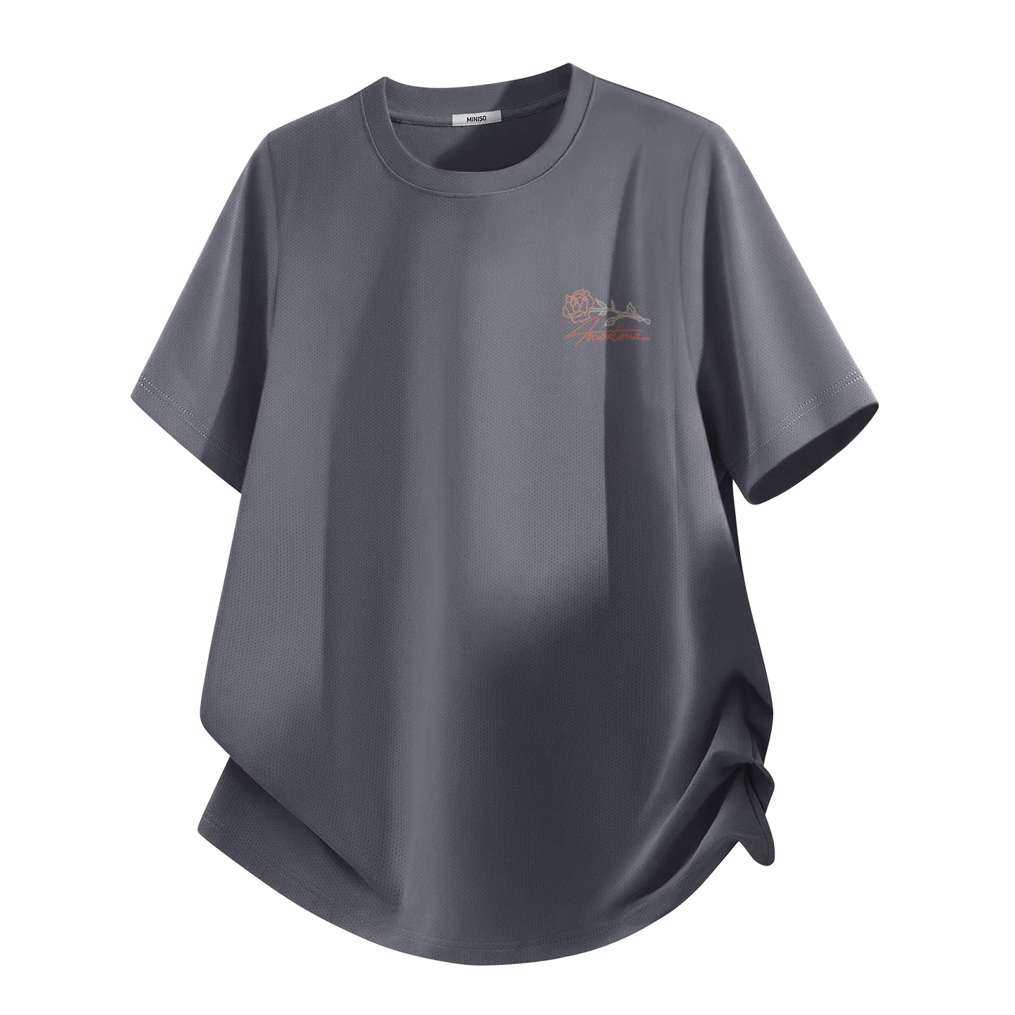 Детская футболка с принтом MINISO, Ice Silk Quick Dry Dark Gray (English Rose Chest Logo)