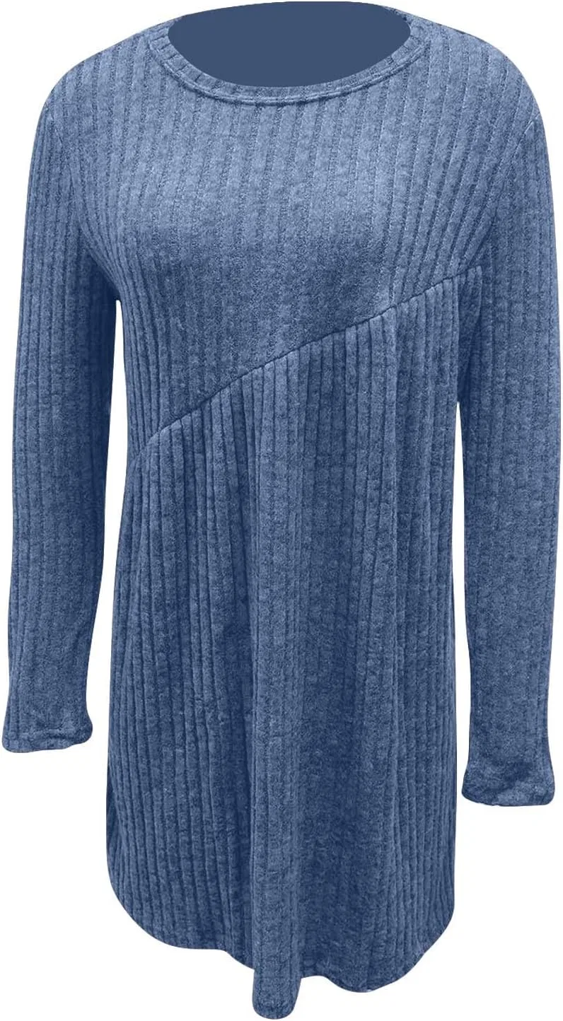 Женское платье-свитер с воротником-лодочкой Ribbed Knit, Blue — фото 3