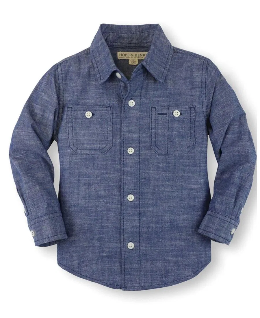 Детская рубашка с длинным рукавом из хлопка Hope & Henry, Blue Chambray