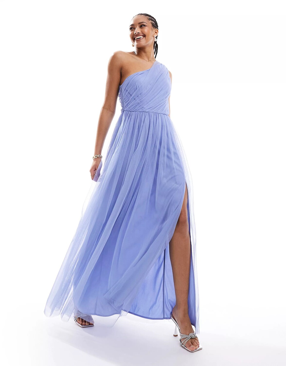 

Платье макси Anaya Bridesmaid Tulle One Shoulder, голубой