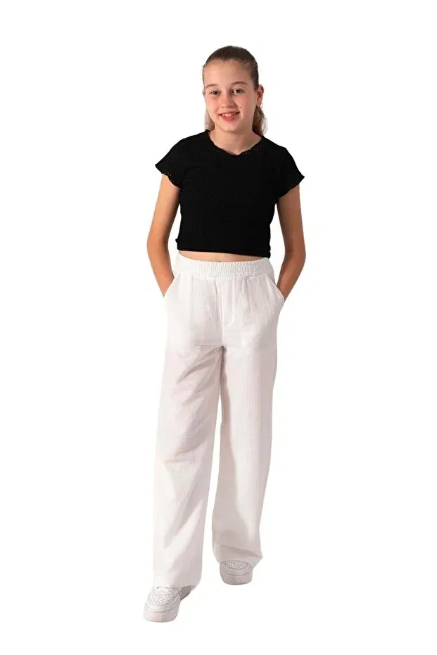 Детские брюки для девочек свободного кроя Basics Ww Waka Waka Kids Store, White — фото 3