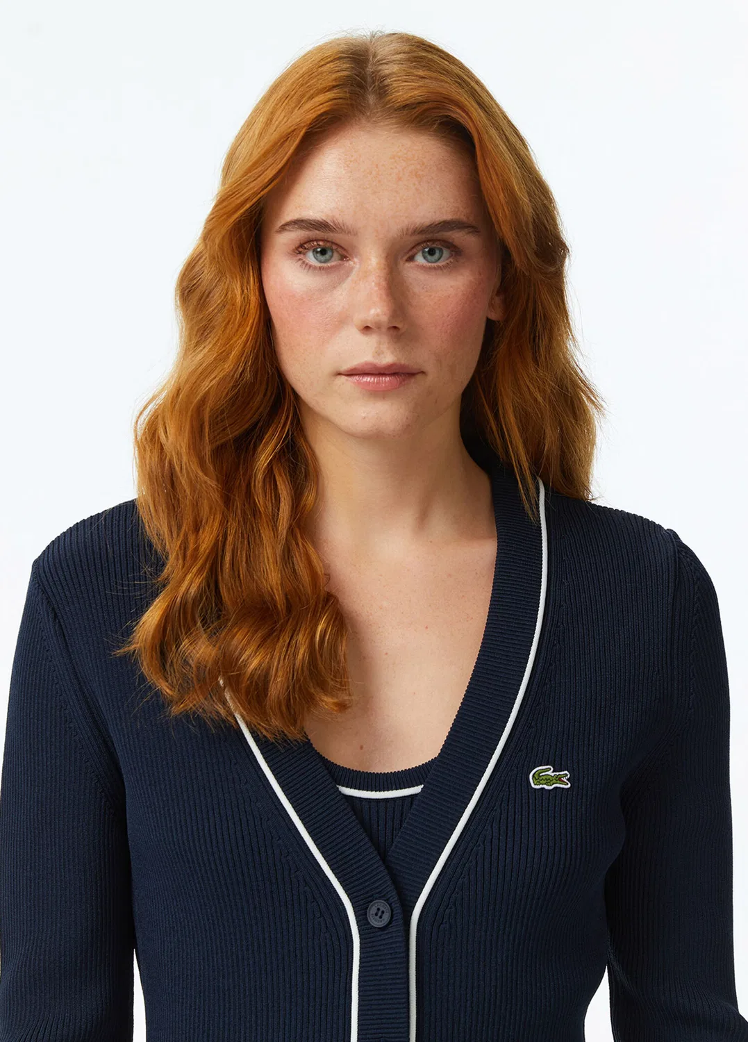 Блуза Lacoste V-образный вырез Slim Fit, navy — фото 4