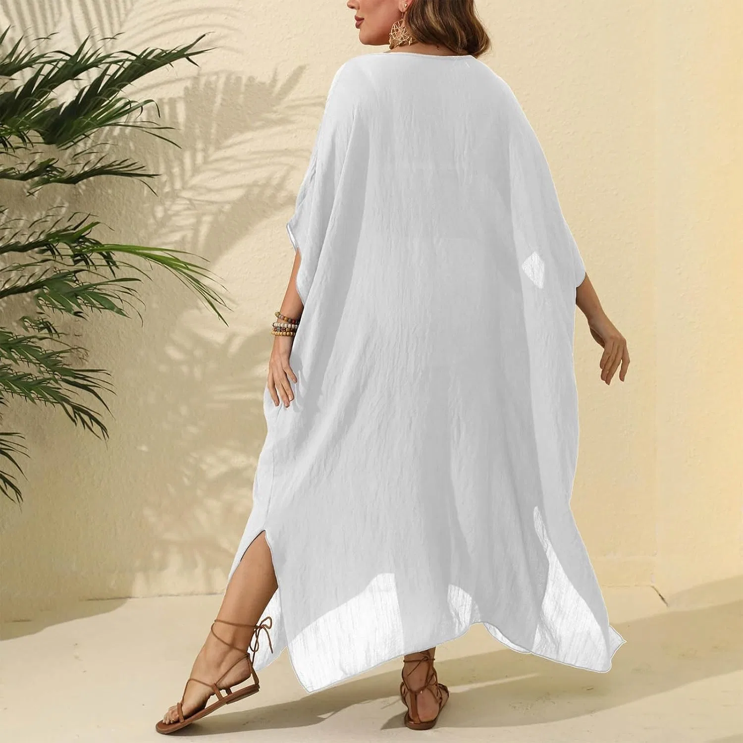 Женский пляжный халат оверсайз свободный swim cover up, White — фото 3