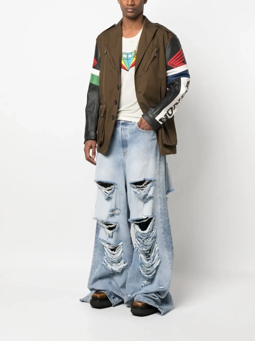 Байкерская куртка с контрастными рукавами Dsquared2, коричневый — фото 2