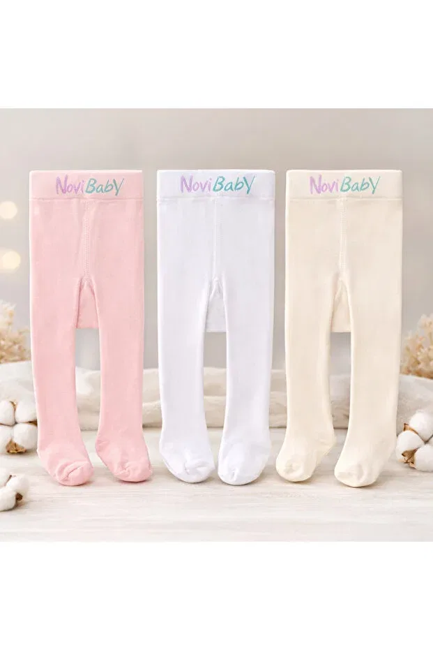 Детские колготки хлопковые 3 шт Novibaby, Pink White Ecru