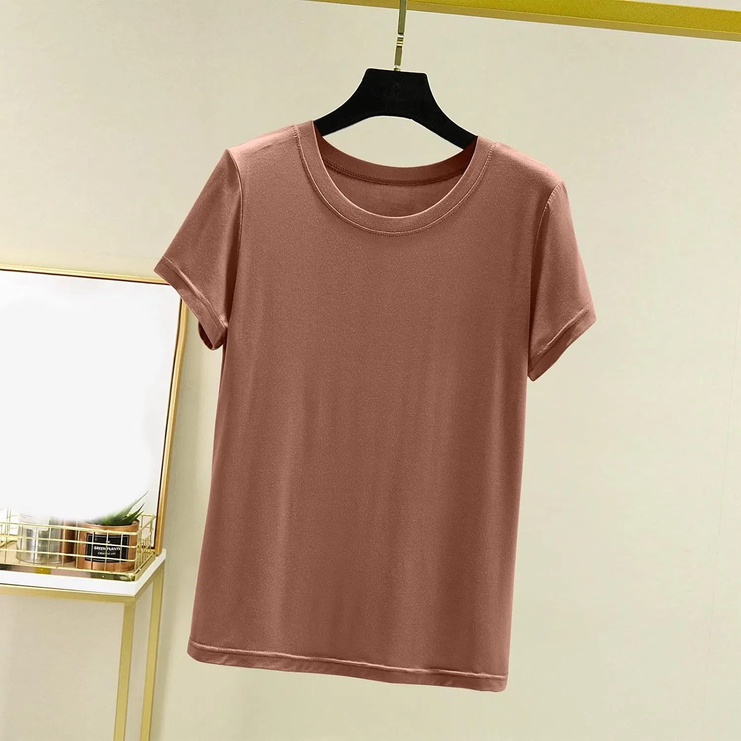 Женская футболка с круглым вырезом и коротким рукавом для бега и фитнеса, Khaki — фото 2