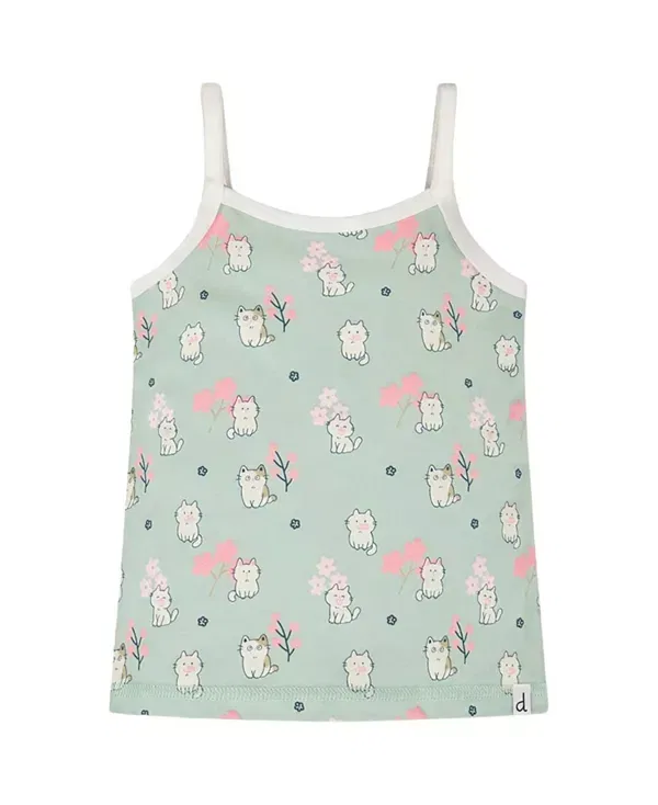 Детское белье для девочек хлопковое с принтом Kitten Tank Deux Par Deux, Green Kitten Print