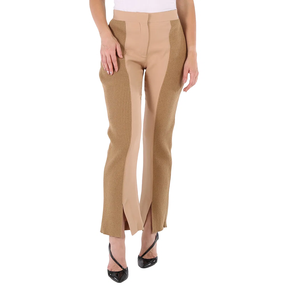 Брюки женские широкие с высокой посадкой Ladies Soft Fawn Wide Leg Smart Trousers Burberry, Soft Fawn