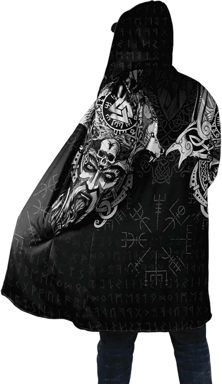 Мужская куртка-плащ с капюшоном, с 3D-принтом, модель Fenrir Raven — фото 3