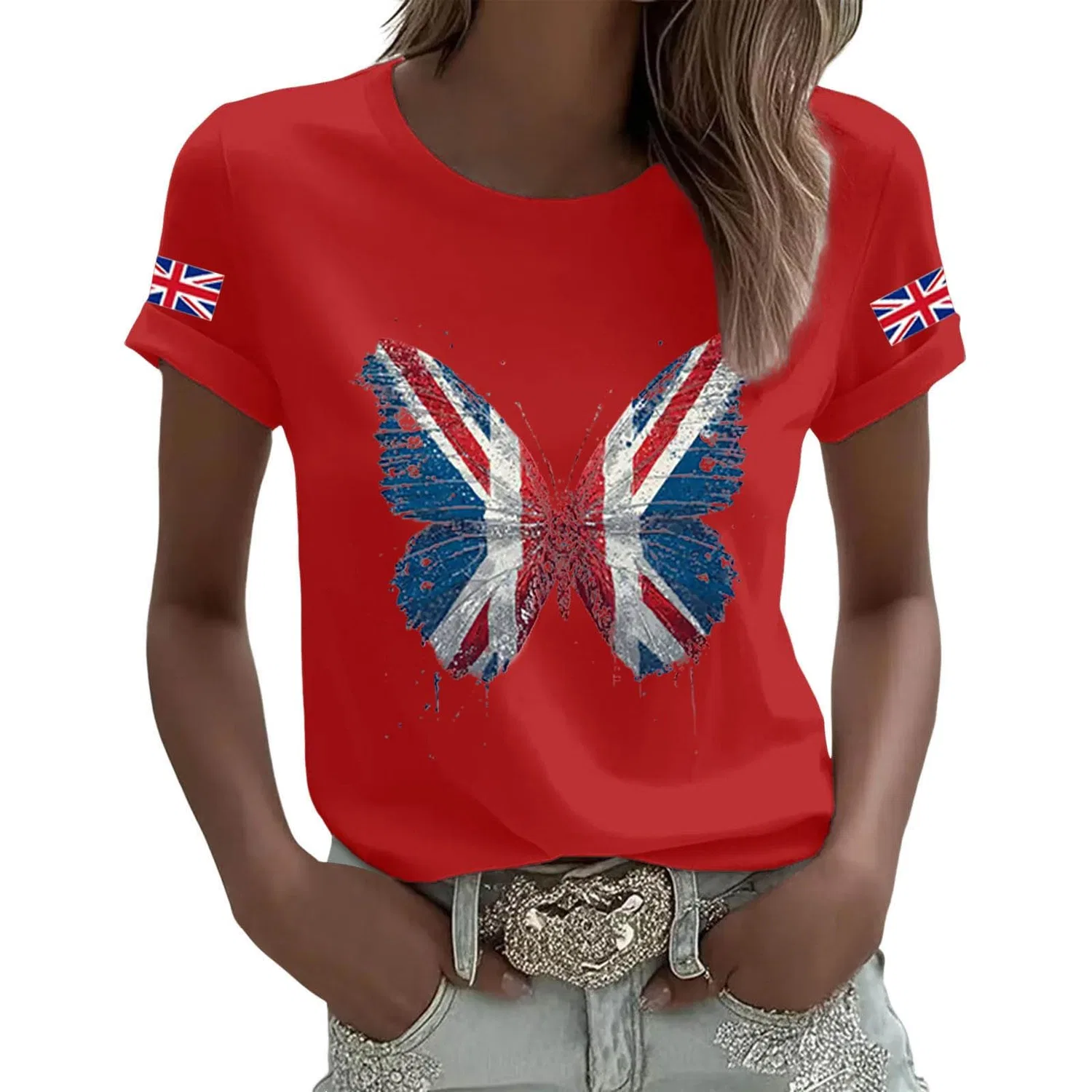 Женская футболка с принтом England Union Jack Flag, летняя, с коротким рукавом, Red 5