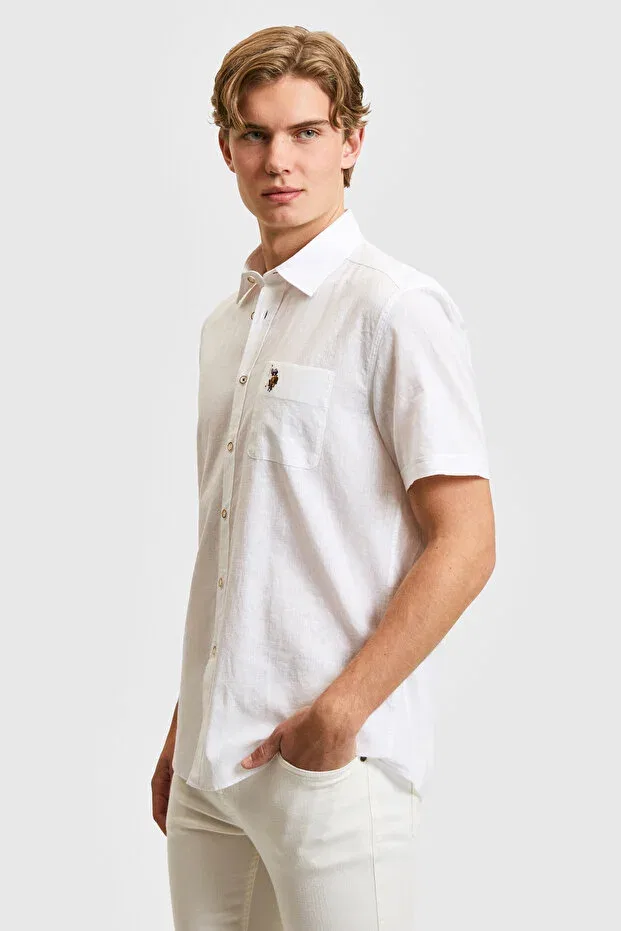 Мужская рубашка с коротким рукавом из льняной смеси U.S. Polo Assn., White — фото 3
