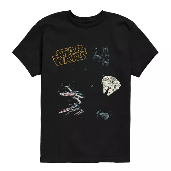 

Футболка с рисунком корабля и коллажем для мальчиков 8-20 лет Star Wars, черный