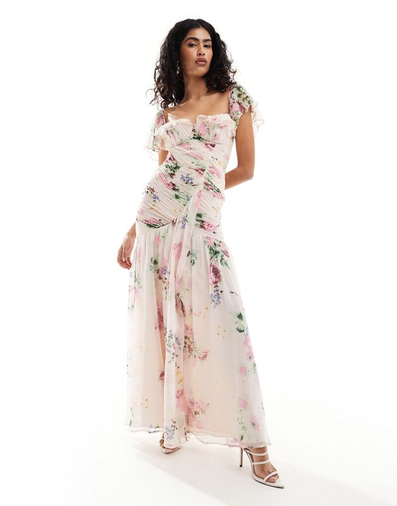 

Платье миди со сборками и оборками ASOS DESIGN