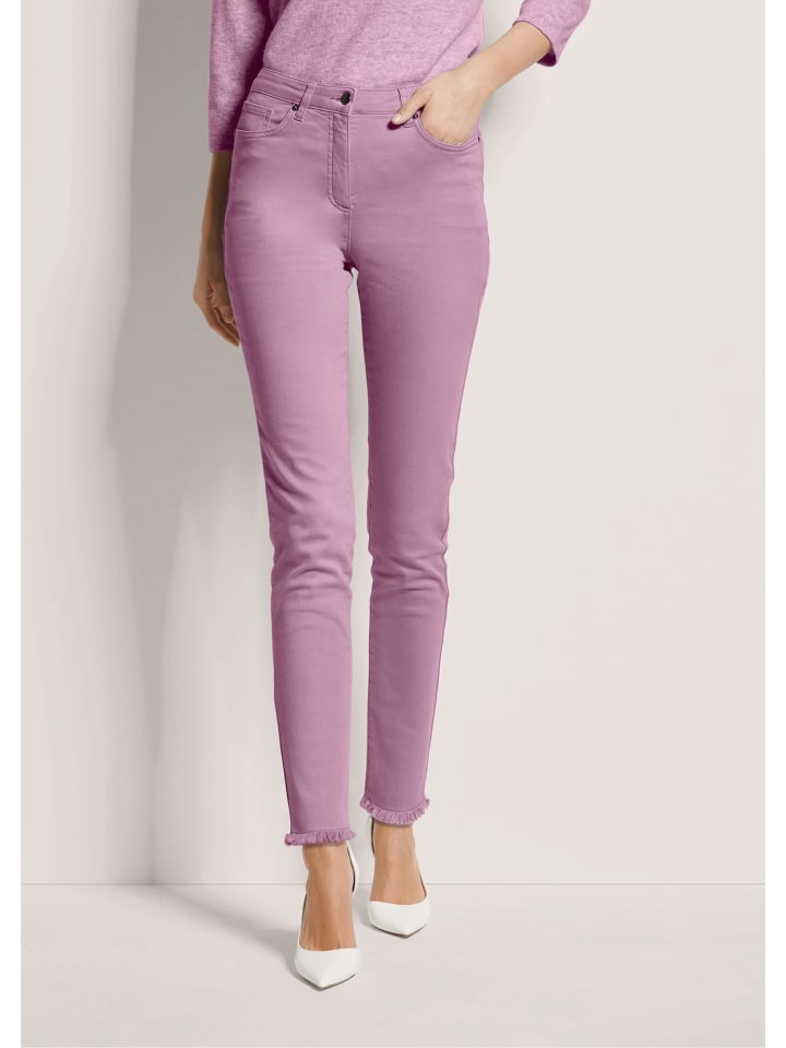 

MADELEINE Узкие джинсы средней посадки с бахромой сиреневого цвета