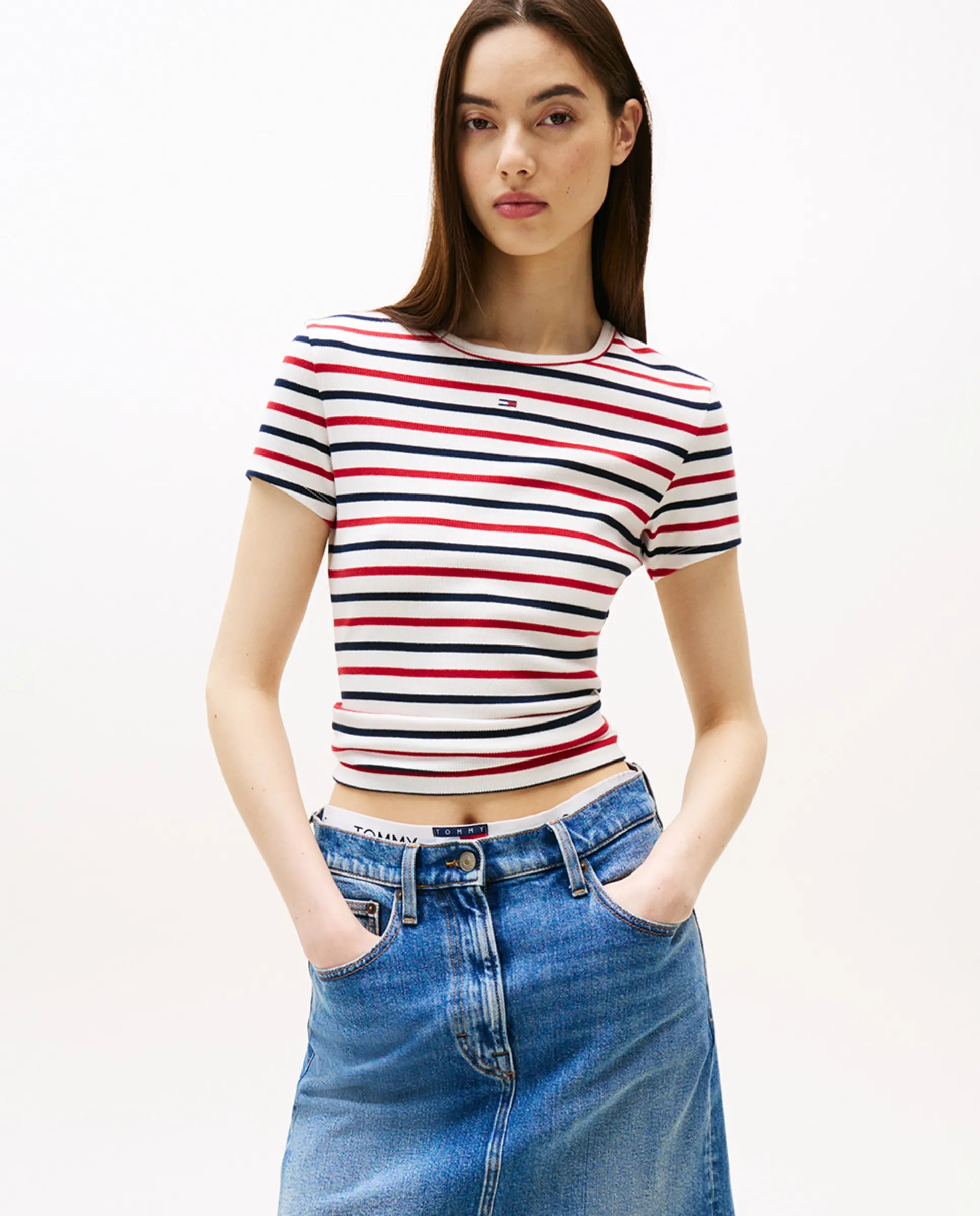 

Женская футболка рубчик облегающая Tommy Jeans, многоцветный