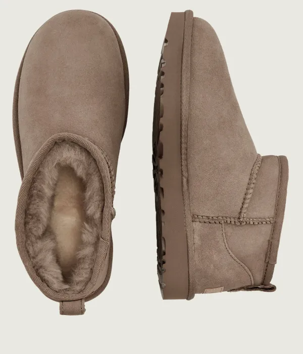 Классические ультрамини кожаные зимние ботинки Ugg, бежевый — фото 4