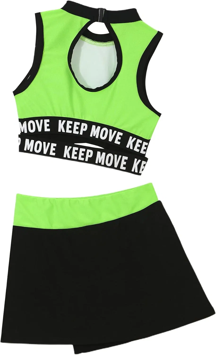 Детский спортивный костюм с топом и юбкой Moggemol, 2 предмета, Fluorescent_green — фото 2