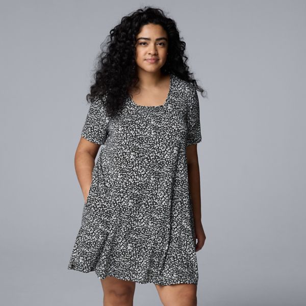 

Рубашка для сна с короткими рукавами больших размеров Simply Vera Vera Wang, цвет black ditsy