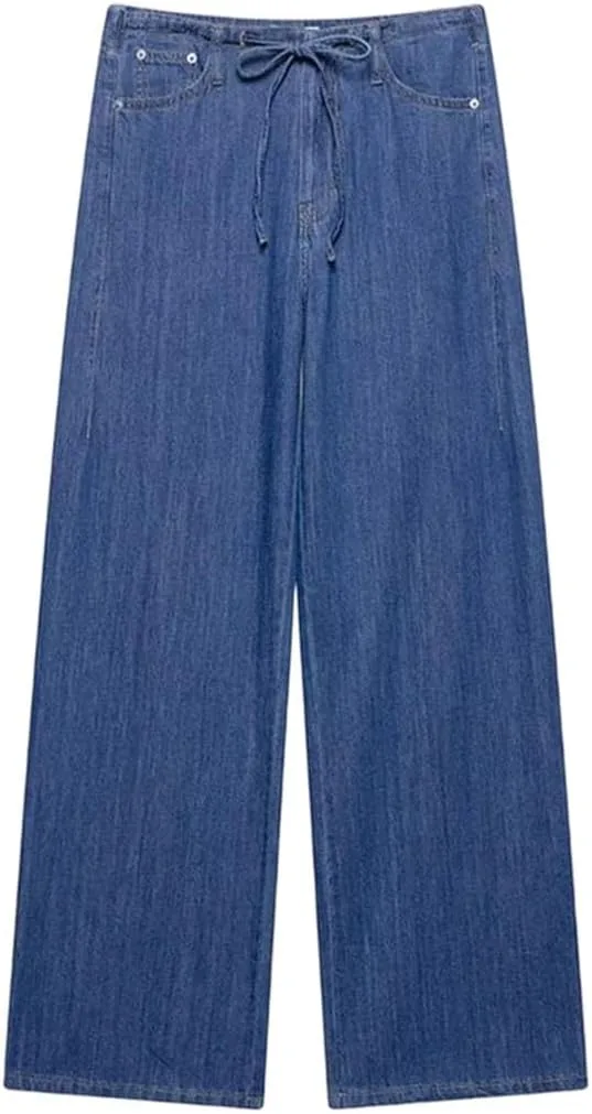 

Женские джинсы в стиле casual с прямыми штанинами и шнуровкой