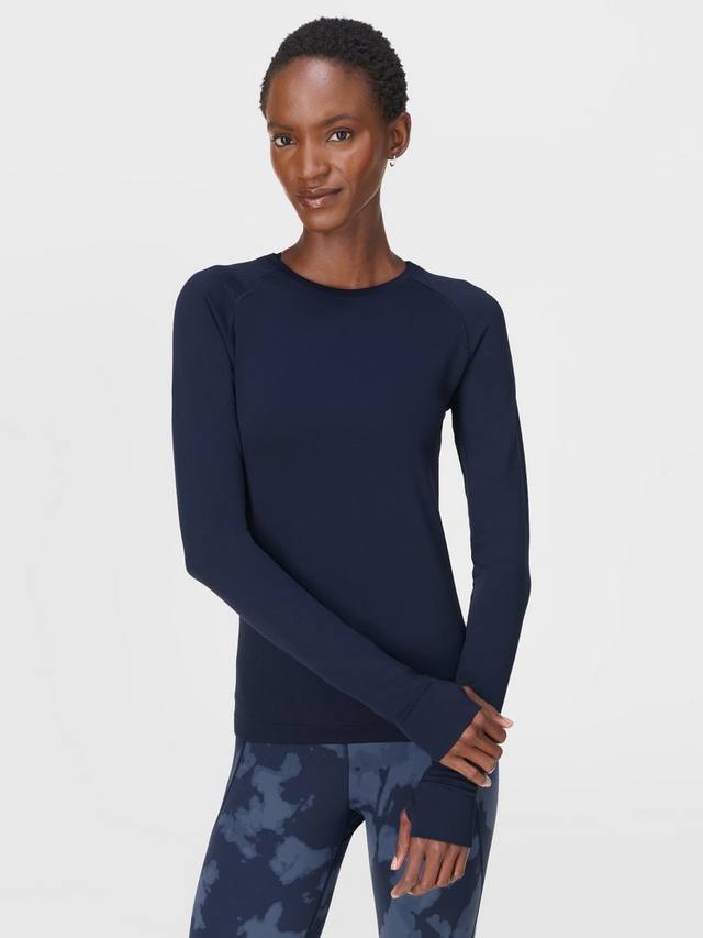 

Топ с длинными рукавами Athlete Seamless для тренировок Sweaty Betty, Navy Blue