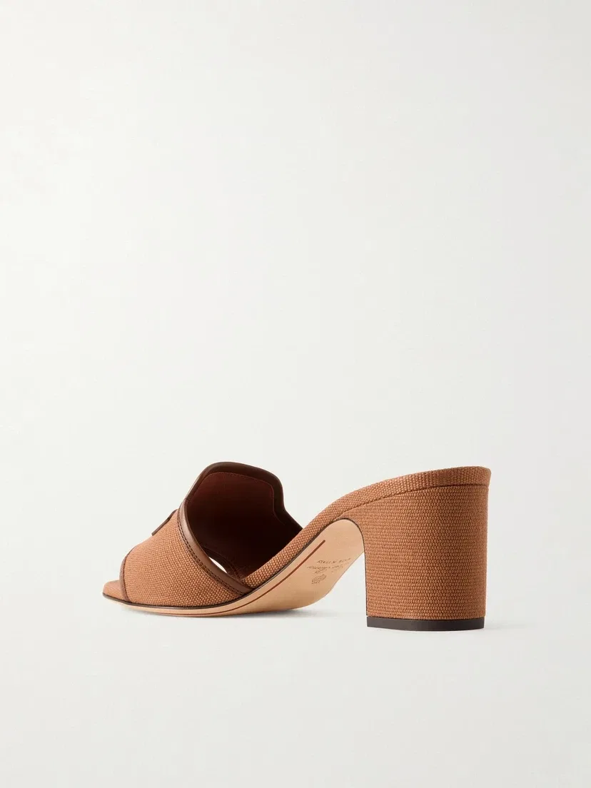 Мюли из холста с вышивкой Summer Charms и кожаной отделкой Loro Piana, коричневый — фото 3