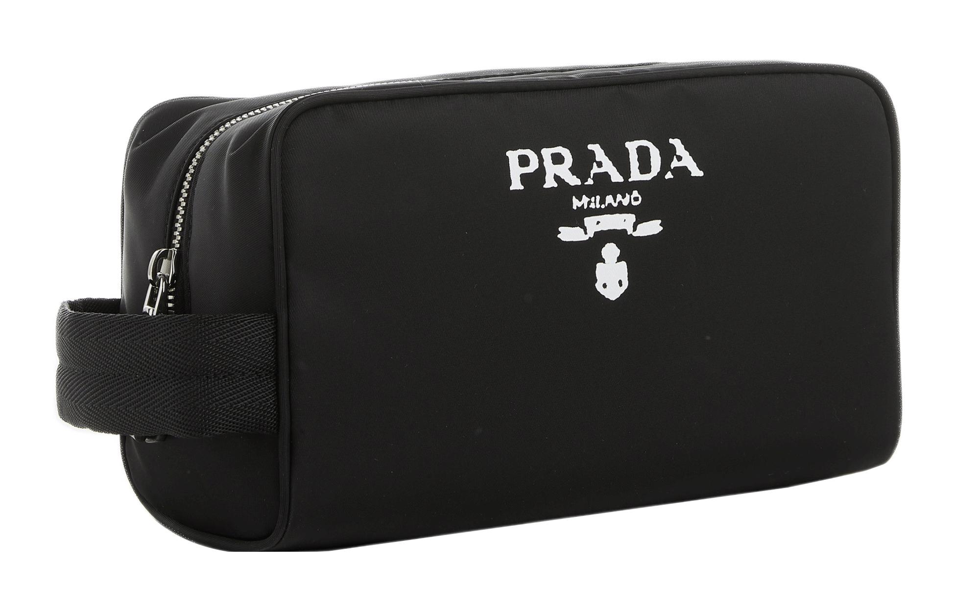 PRADA Клатч из переработанного нейлона с кожаной отделкой, косметичка женская black — фото 2