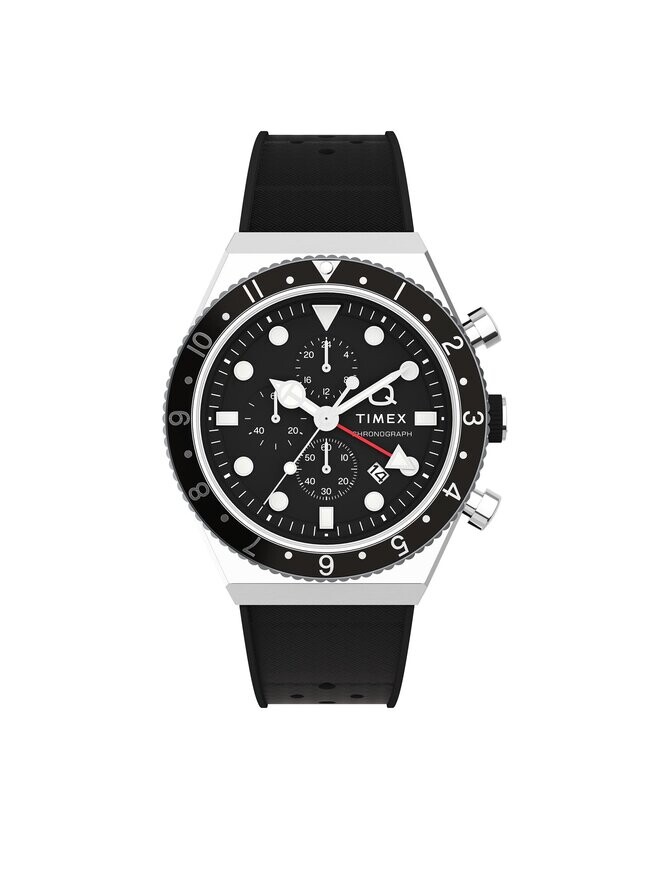 

Часы Q Three Time Zone Chronograph TW2V70000 Timex, черный/серебряный