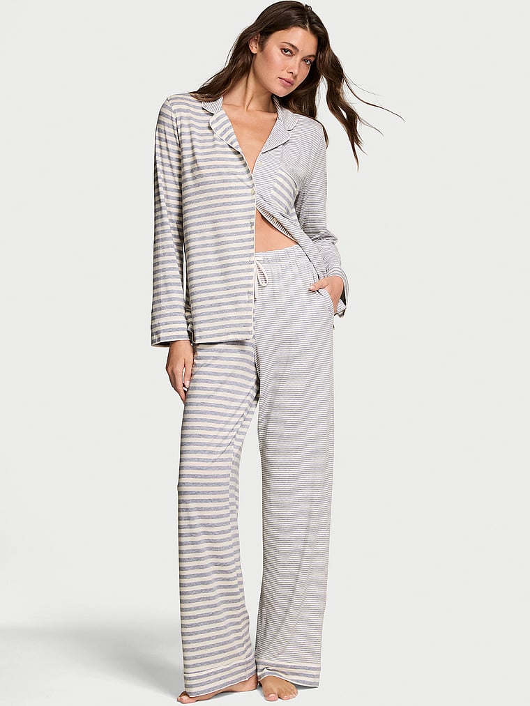 

Мягкий длинный пижамный комплект из модала Victoria'S Secret, modal soft medium heather grey/coconut white yd stripe