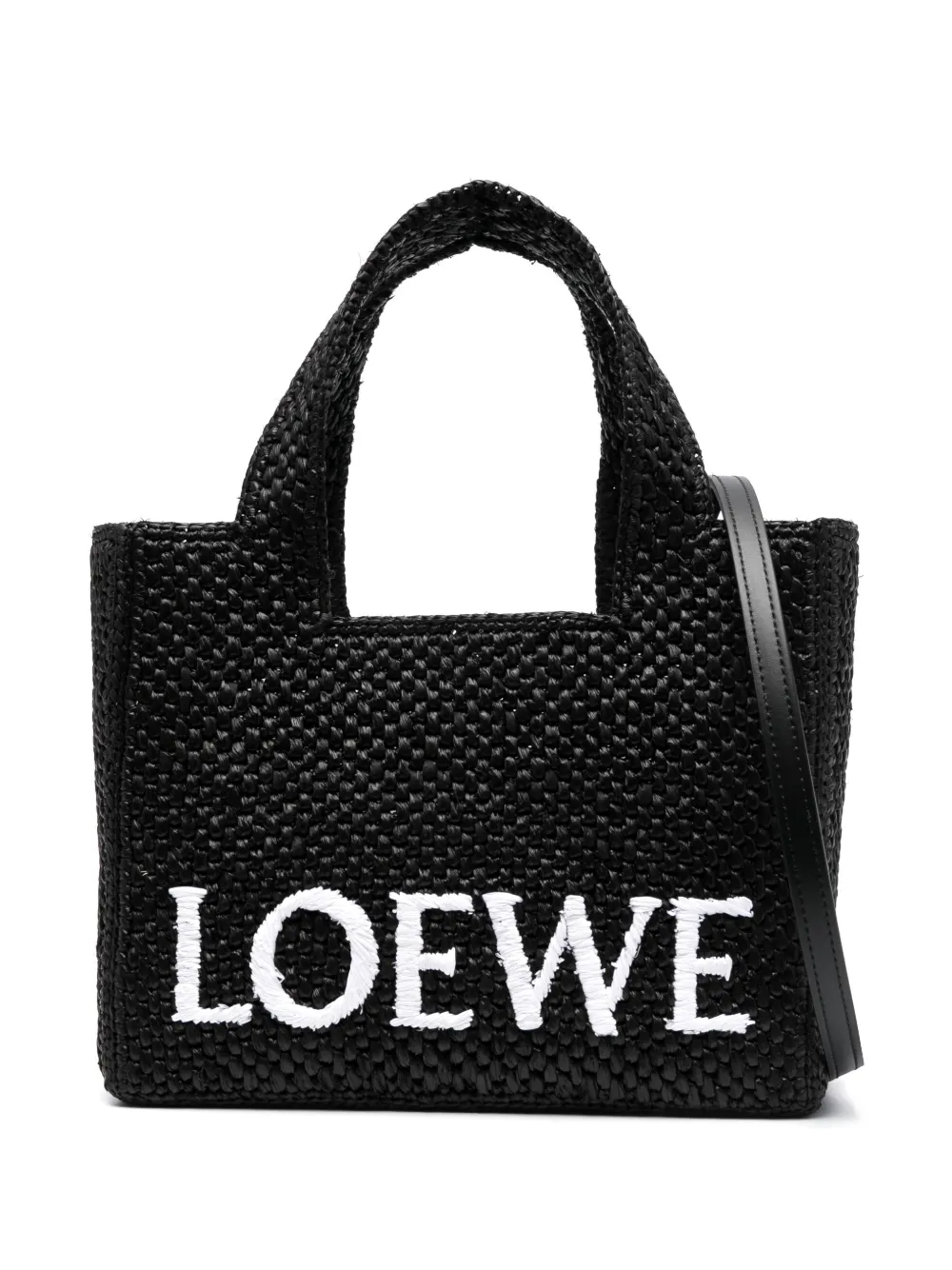

Маленькая сумка-тоут Loewe Font из рафии, черный