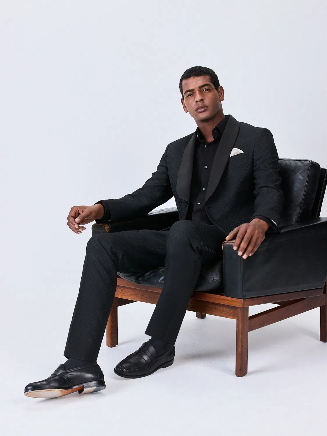 Пиджак смокинг Slim Fit, жаккардовый Next, черный — фото 3