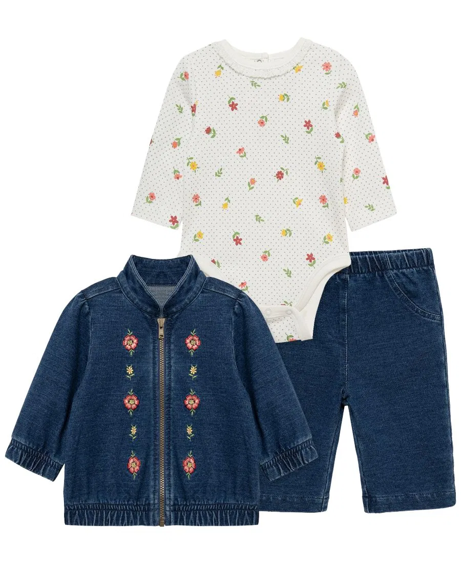 Комплект из боди, куртки и брюк Blossom Blues Little Me, Denim