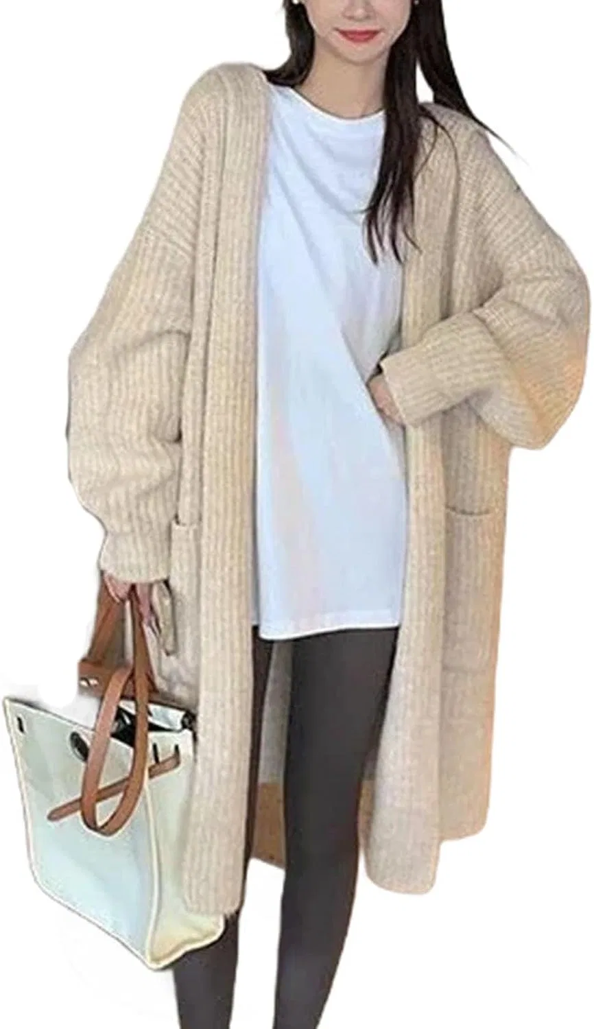 Женский вязаный кардиган с V-образным вырезом, Beige Sweater