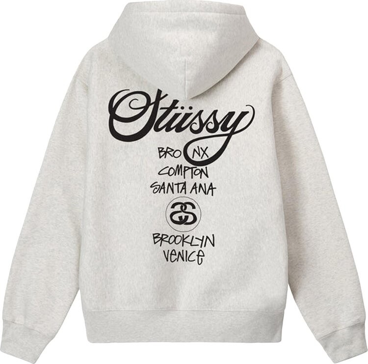 Худи Stussy World Tour Zip Hoodie 'Ash Heather', серый — фото 3