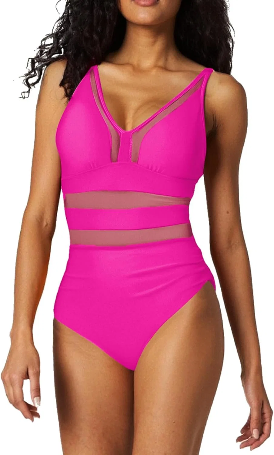 Женский цельный купальник с сеткой Push Up Slimming, Hot Pink