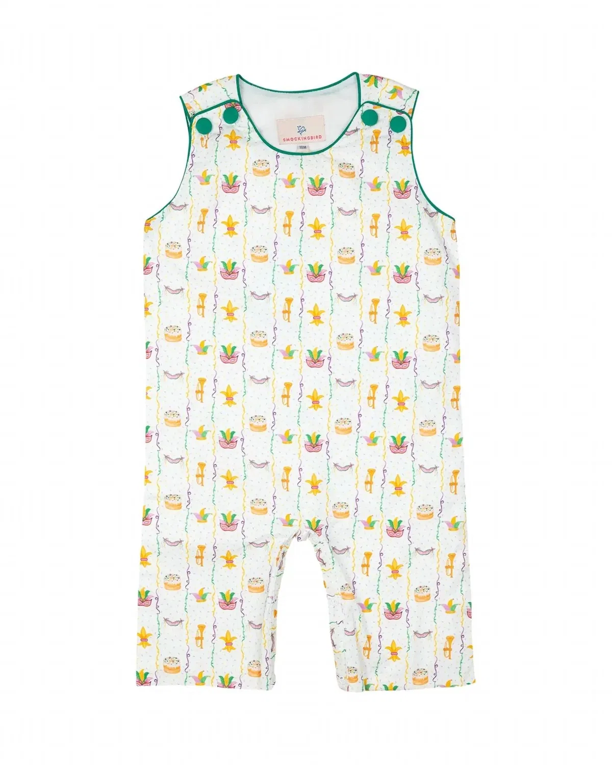 Детский боди-комбинезон с праздничным принтом Mardi Gras Smockingbird, White