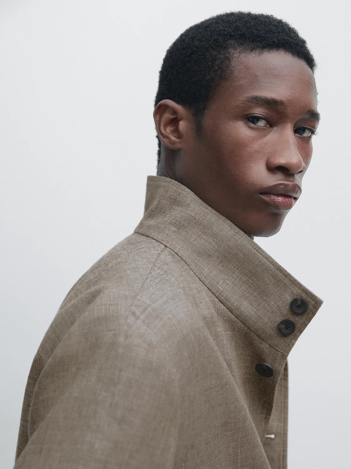 Бомбер из смесовой льняной ткани с воротником Massimo Dutti, бежевый меланж — фото 4