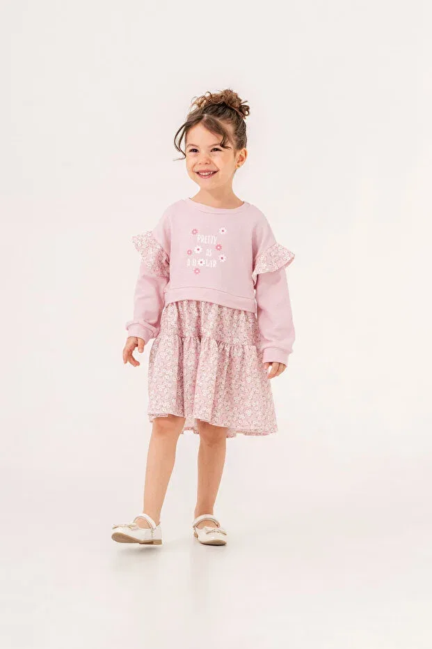 Детское платье для девочек с принтом Floral Print Girls' Dress Eray Kids, Powder — фото 3