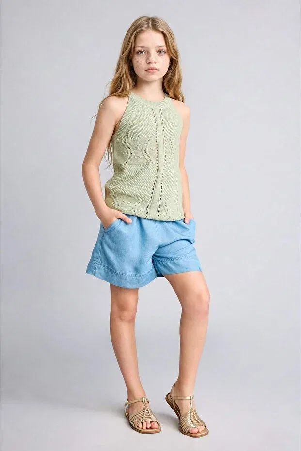 Детские шорты для девочек джинсовые Drawstring waist above knee length light blue shorts girls g6381a826sm Defacto, Blue-Nm39 — фото 2