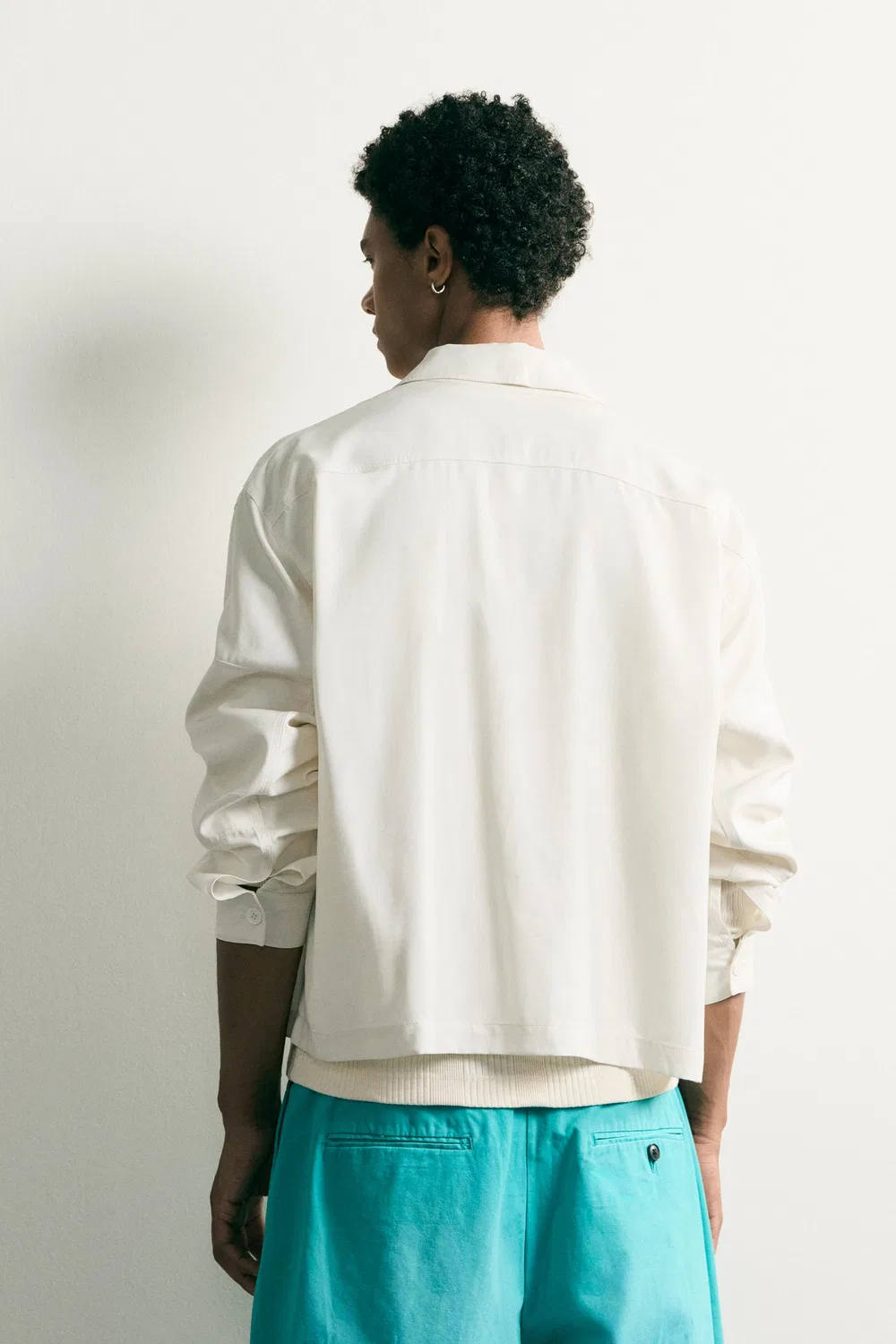 Свободная рубашка свободного кроя ZARA, Oyster-white — фото 3