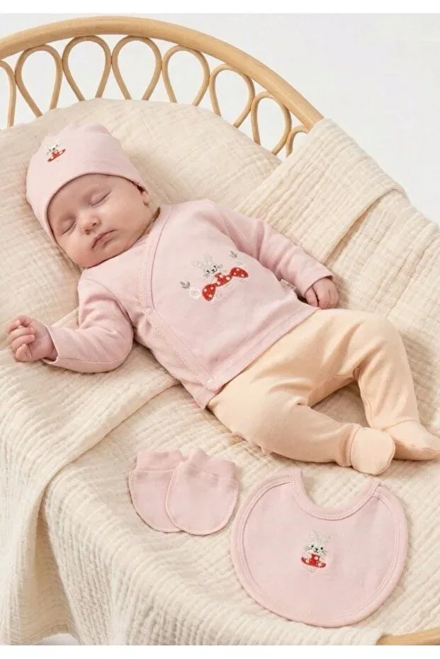 Детский комплект боди для новорожденных девочек с вышивкой гриба Mushroom embroidered Cherub Baby, Powder