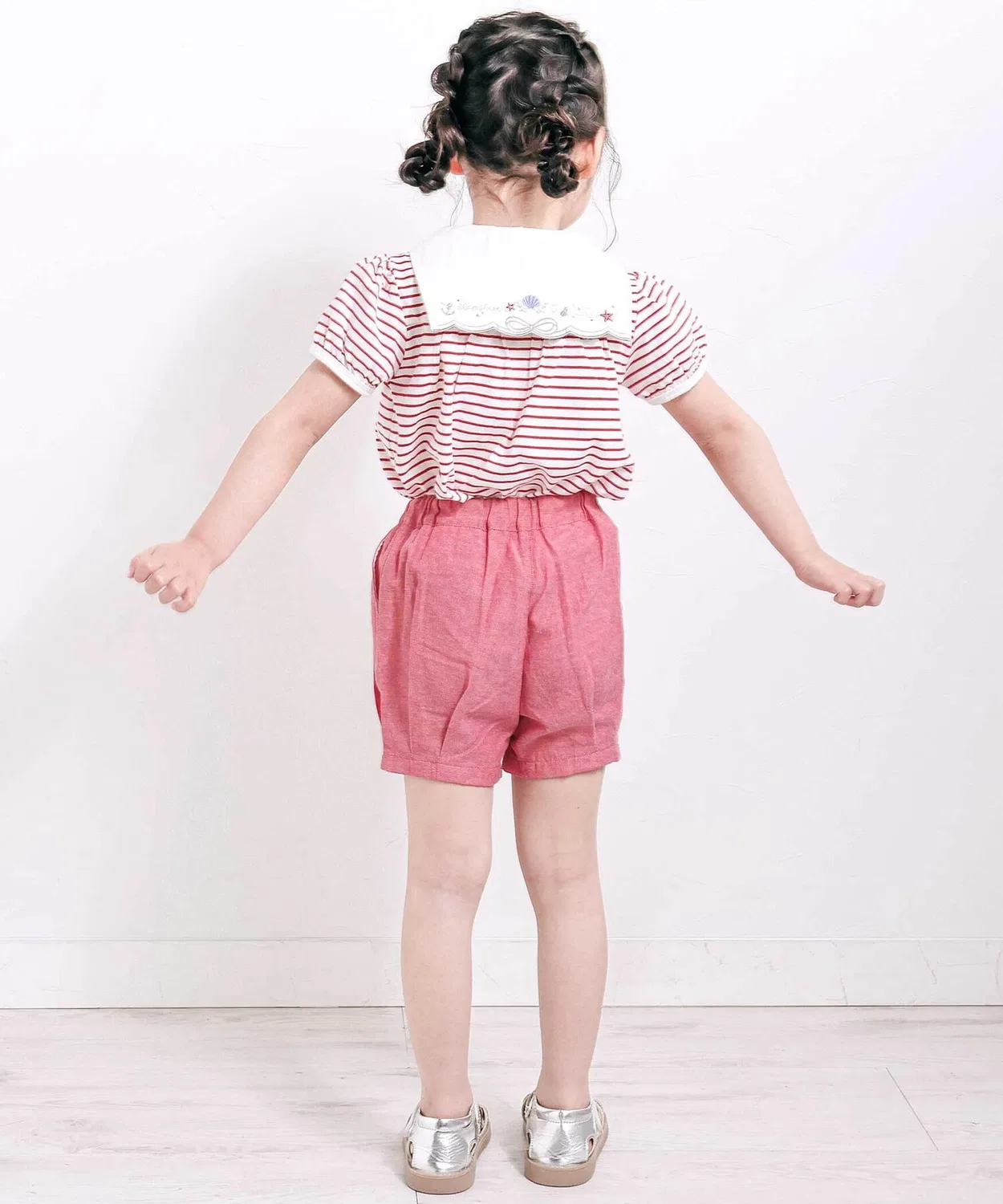 Детский комплект для девочек с длинным рукавомSailor Collar Border Slap Slip, Red — фото 3