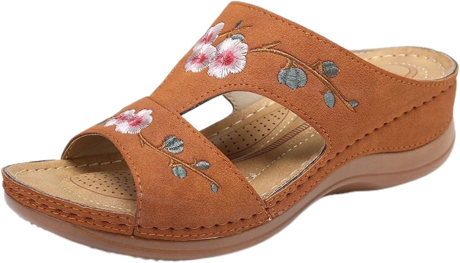 

Босоножки на танкетке для женщин с вышивкой, ортопедические босоножки, летние модельные женские босоножки на платформе, повседневные босоножки с открытым носком в виде рыбьего рта, удобные шлепанцы для прогулок Generic, коричневый