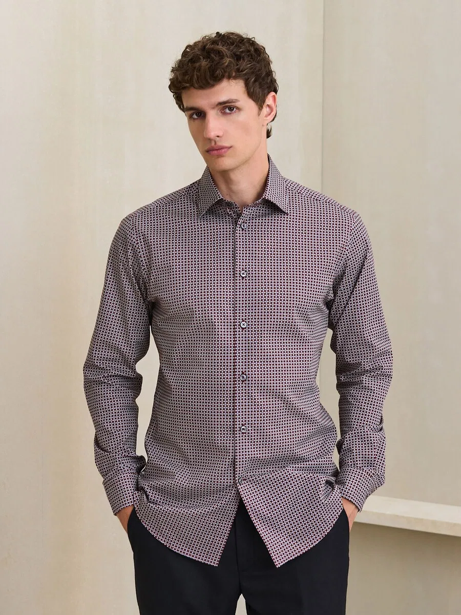 Рубашка Next Regular fit Button Up Shirt 'N. Premium' бордового цвета — фото 2