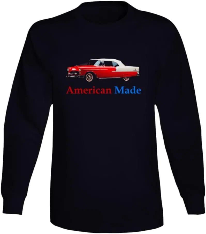 Мужская классическая футболка с длинным рукавом 55 Chevy Convertible, Black