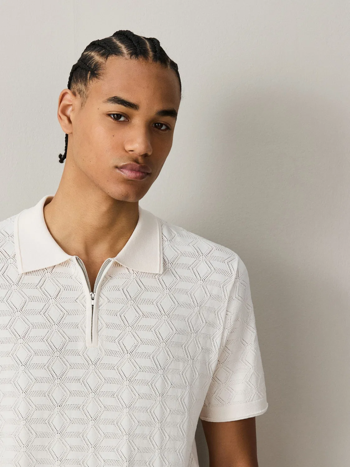 Поло с узором пойнтель, на молнии Next, белый