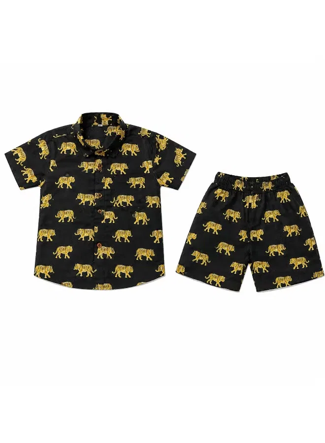Комплект детский с принтом тигра 2 предмета Matching Family Outfits, черный — фото 2