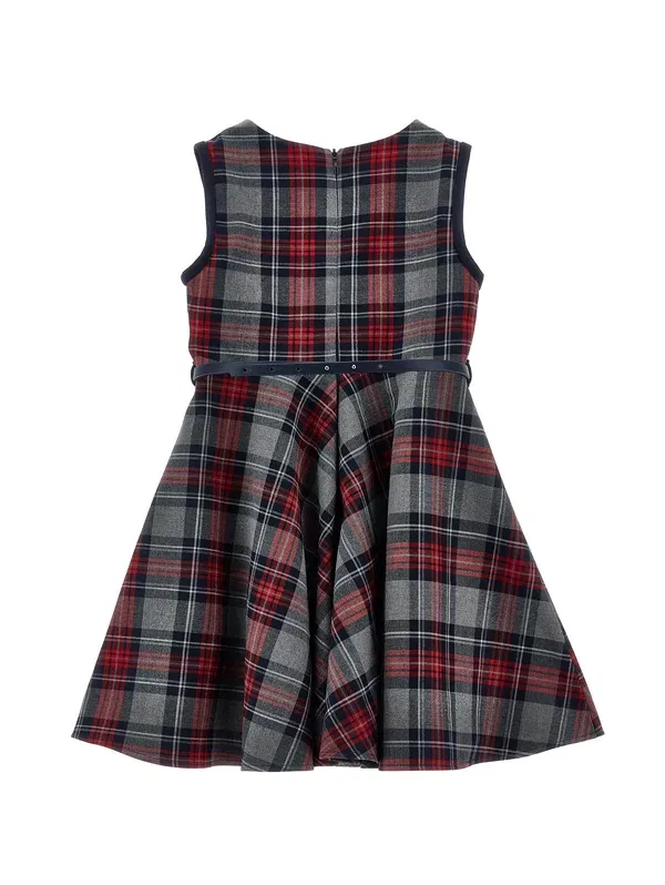 Платье клетчатое Cocktail dress Monnalisa, light grey/red, красный/светло-серый — фото 4