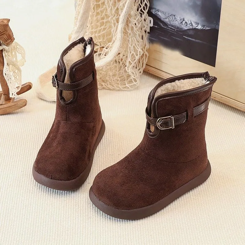 Детские зимние ботинки для девочек из замши с мехом SHOPESSA, Brown — фото 2