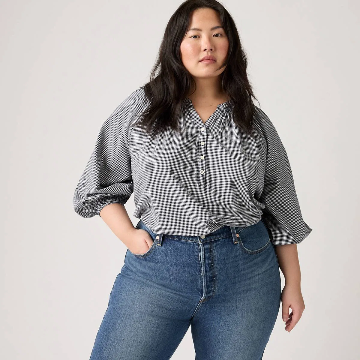 Блузка Reverie (большого размера) Levi's, Ceicil Even Micro Check Peacoat - Blue