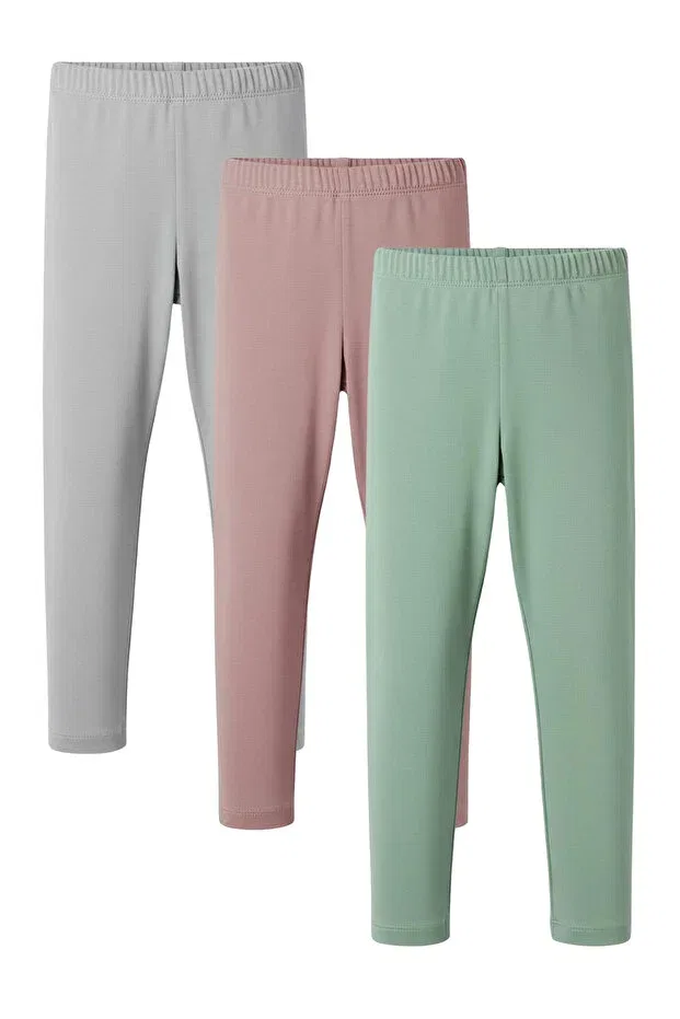 Детские леггинсы для девочек хлопковые 3-комплект Colorinas, Gray-Pink Dried Rose-Green